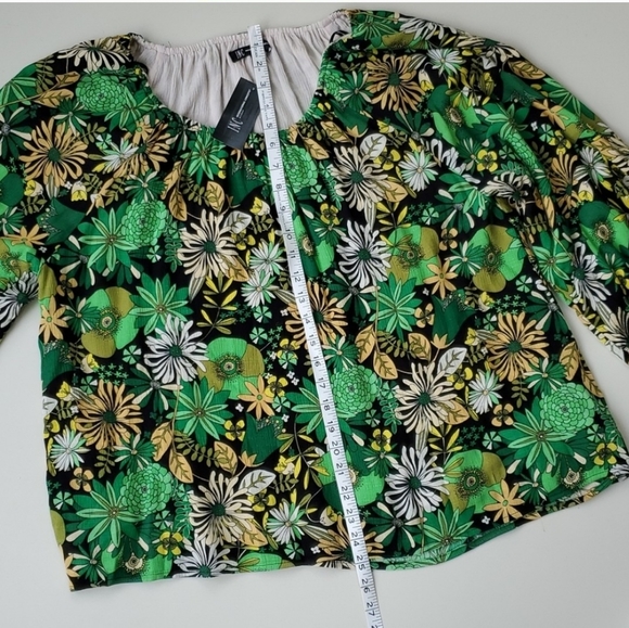 Bold green yellow boho large floral print vintage inspired peasant blouse - Picture 3 of 7